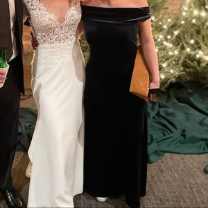 Dark emerald green off the shoulder velvet dress